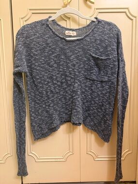 Hollister Heathered Blue Crewneck Sweater with Pocket
